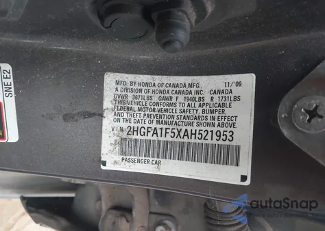 2010 Honda Civic Lx из США, поврежденный, VIN 2HGFA1F5XAH521953